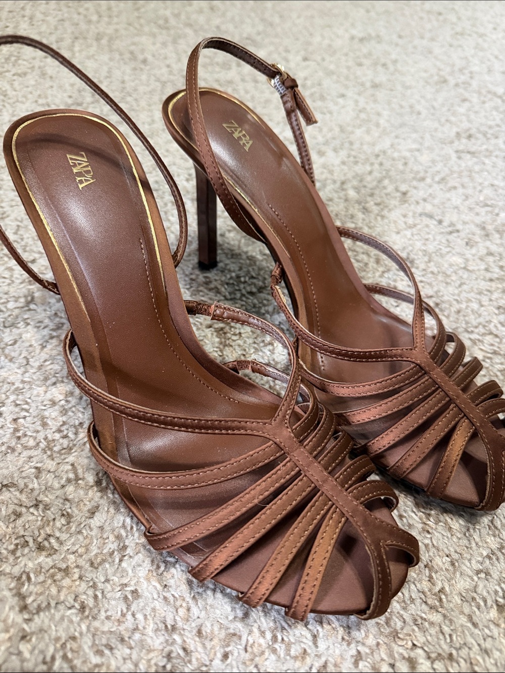 Zara Chocolate Brown Strappy Stiletto Sandals